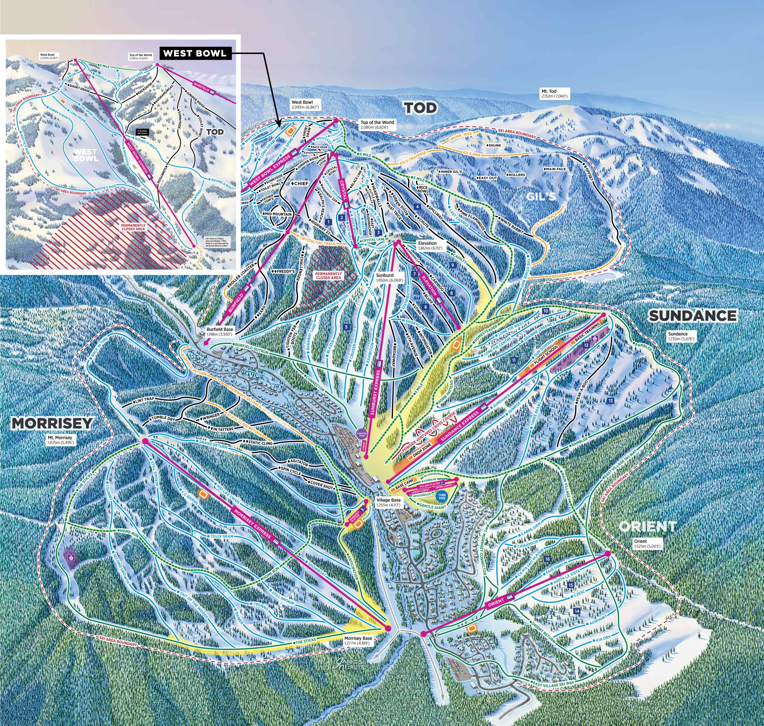 New Sun Peaks 2024/25 Ski Trail Map including the West Bowl Express